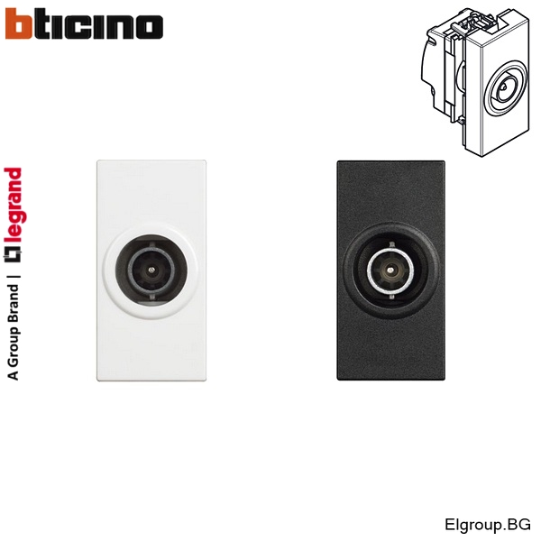 Телевизионна розетка 1-модул тип-мъжки конектор Ø9,5мм Classia BTicino, БЯЛА и ЧЕРНА