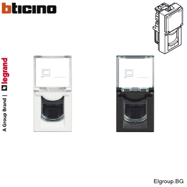 Телефонна розетка RJ11 Classia BTicino, 1-модул, БЯЛА и ЧЕРНА