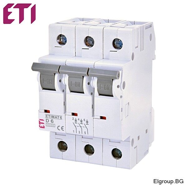 Автоматичен прекъсвач ETIMAT 6 3p D6, 6kA, Eti 002164512