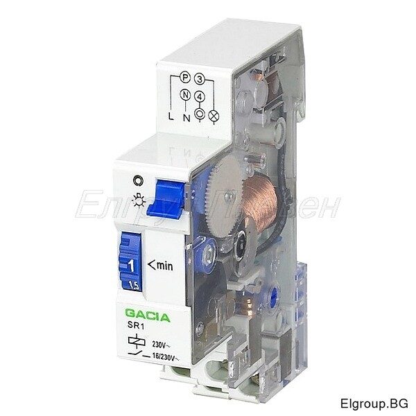 Стълбищен автомат Gacia SR1 0.5∼7мин, 16А/230Vac, 1NO контакт, 1-модул