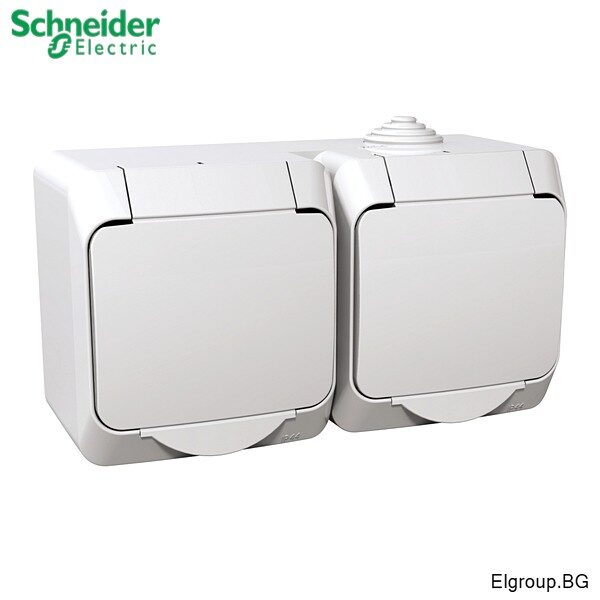 Двоен контакт ШУКО Cedar Plus WDE000523 Schneider Electric, IP44, БЯЛ с плътен капак