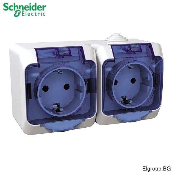Двоен контакт ШУКО Cedar Plus WDE000525 Schneider Electric, IP44, БЯЛ с прозрачен капак