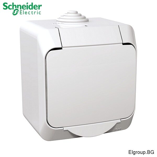 Контакт ШУКО Cedar Plus WDE000541 Schneider Electric, IP44, БЯЛ с плътен капак