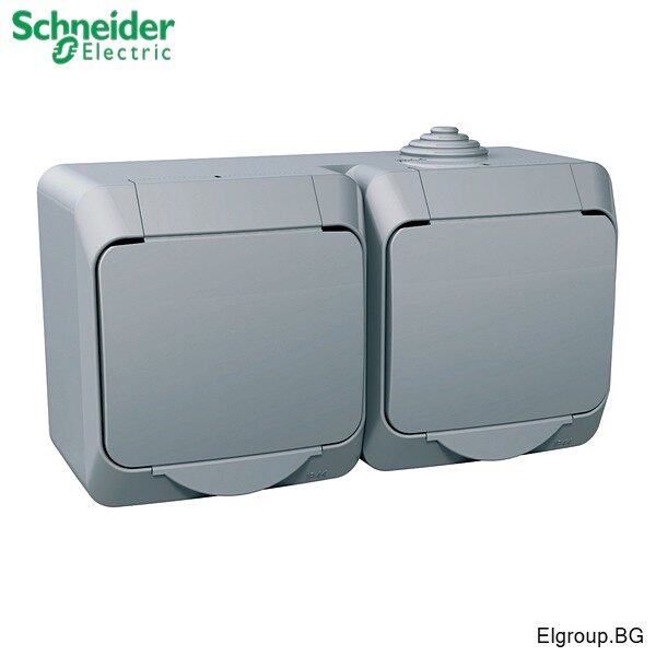 Двоен контакт ШУКО Cedar Plus WDE000623 Schneider Electric, IP44, СИВ с плътен капак