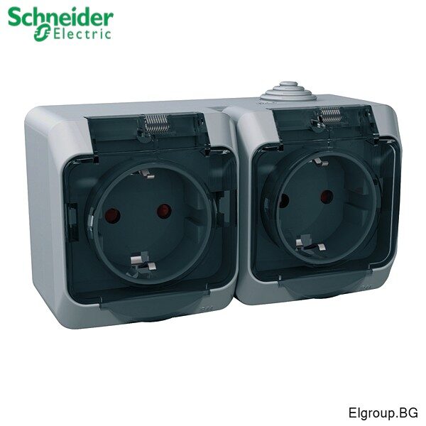 Двоен контакт ШУКО Cedar Plus WDE000625 Schneider Electric, IP44, СИВ с прозрачен капак