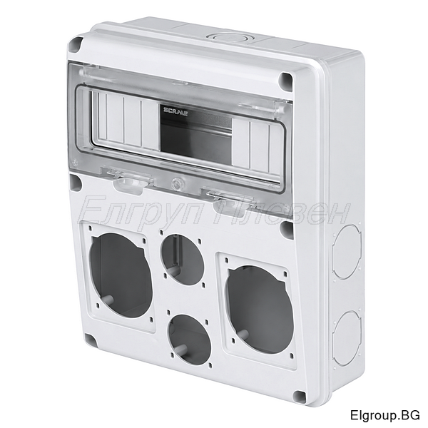 IP55 табло Scame 633.2044 11-DIN за 2-индустриални 16A/32A и 6-броя ШУКО контакта с UV защита