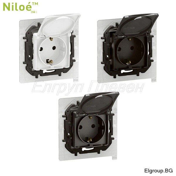 Контакт Шуко с капак IP44 Legrand New Niloe в 3 цвята